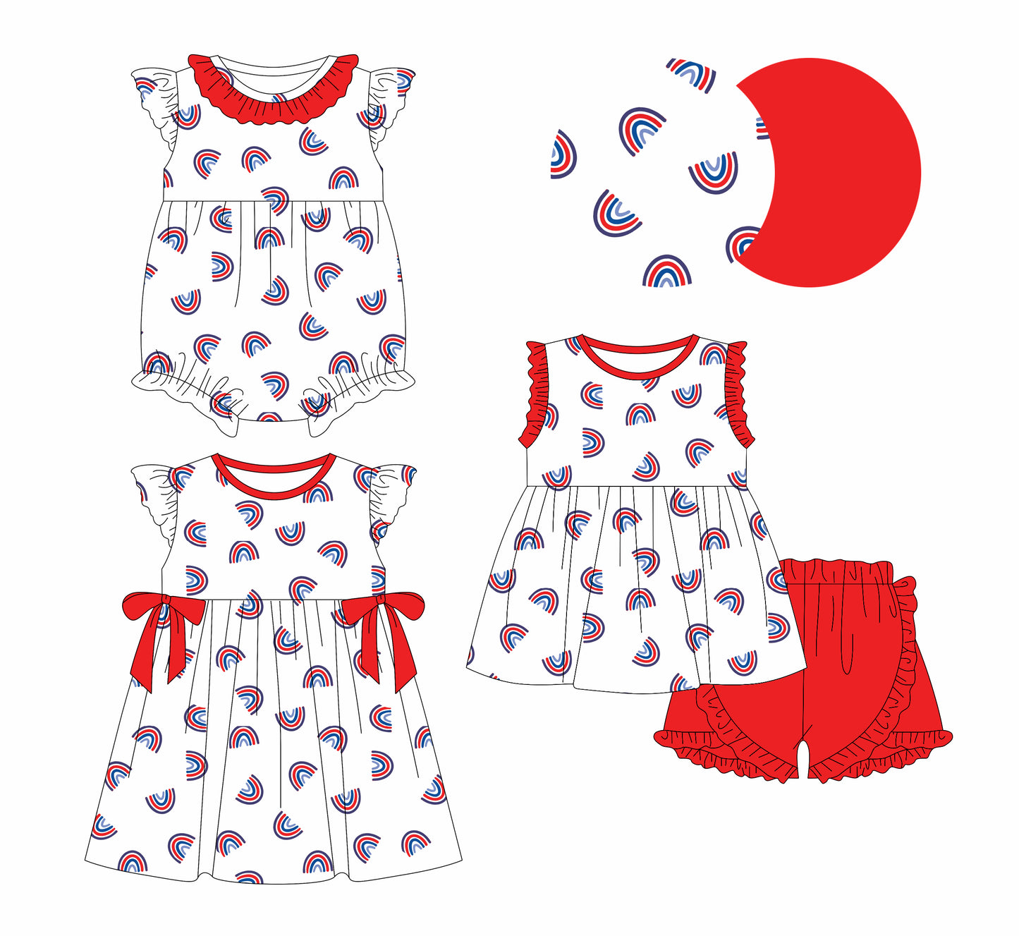 12.28 custom each style moq 5eta 4-6week Sibling Sister rainbow baby girl short sleeve shorts sets and dress and rompers match family design