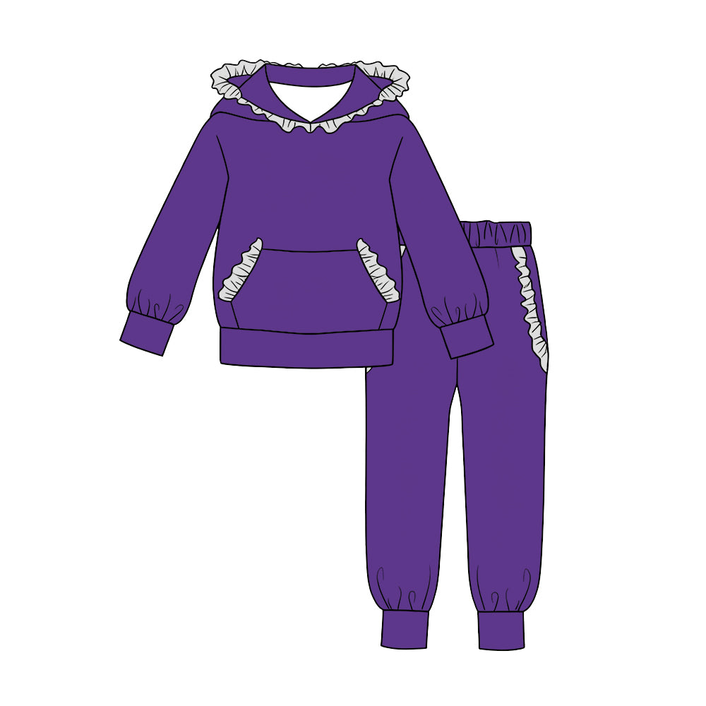 custom moq 5 mix size Purple and white solid-color cotton long-sleeve top and pants set blank offer custom logo (Copy)