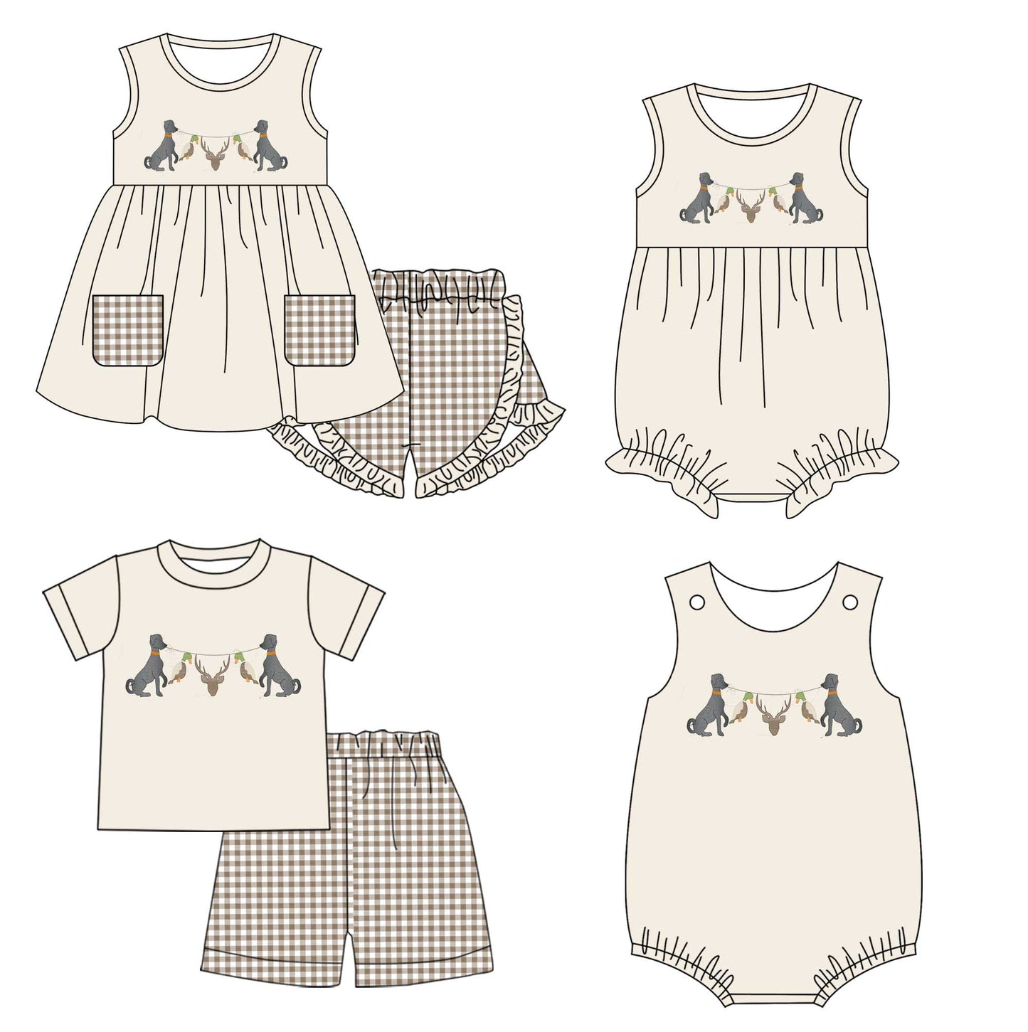 11.2 custom each style moq 5eta 4-6week Sibling Sister puppy baby girl short sleeve shorts sets and briefs sets 2 and girls romper and boy romper match design