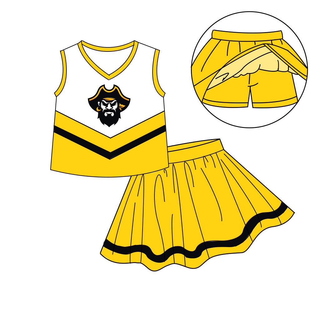 Custom moq 5 mix size milk silk eta 6-8weeks summer team yellow baby girls clothes team sleeveless skirts shorts sets-25.7.10