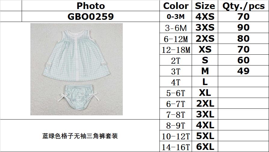 GBO0259 Teal plaid sleeveless briefs suit
