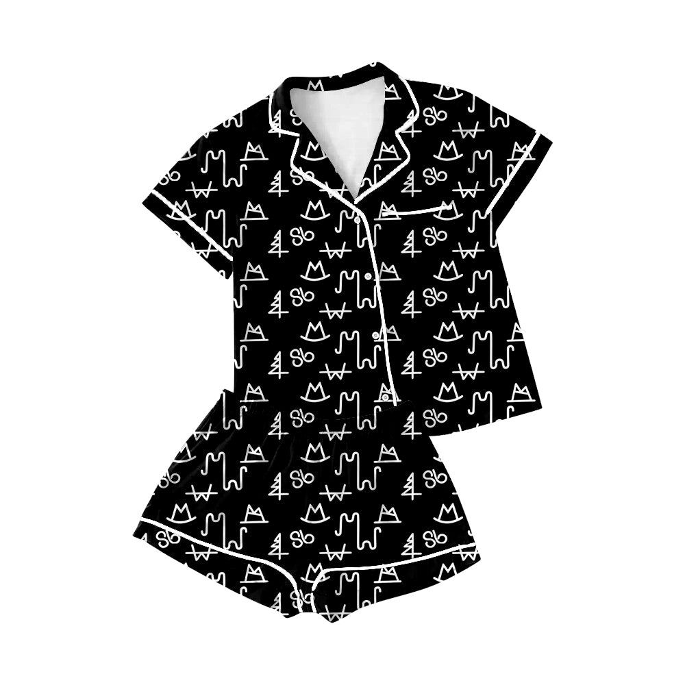 6.22 custom each style moq 5eta 4-6week adult women black short sleeve shorts sets