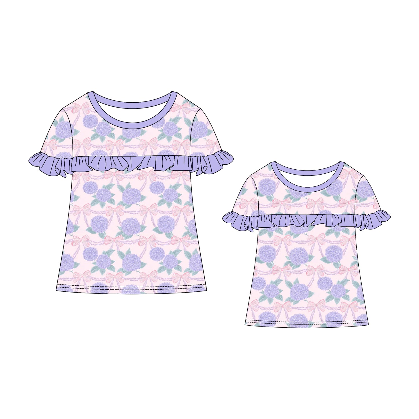25.11.11 custom each style moq 5 eta 6-8week Sibling Sister bow floral short sleeve top and adult top match design