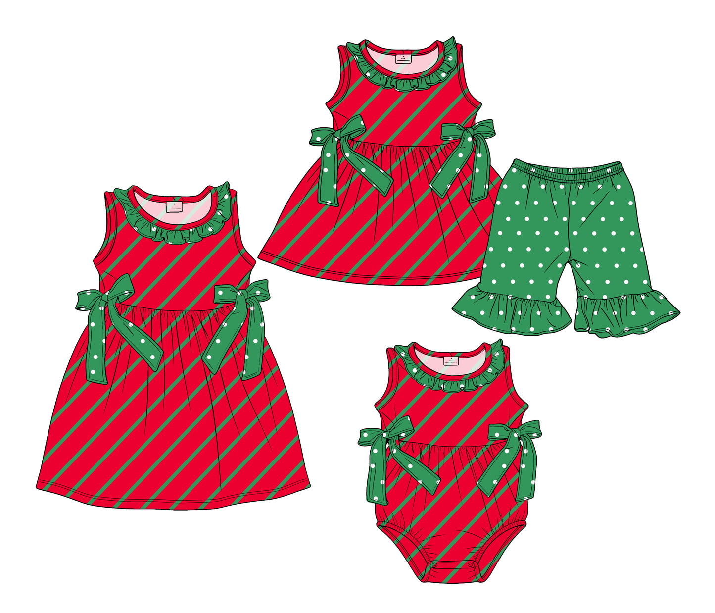 3.19 Custom moq 5 mix size Sibling Baby Girl's Red Sleeveless Tunic Ruffle Shorts Set Cute Romper Dress for Summer