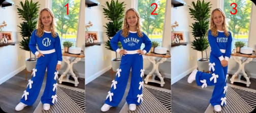 custom moq 5 mix size KAWT0101 Baby Girls Royal Blue Long Sleeve Top And Bow Wide Leg Pant Set