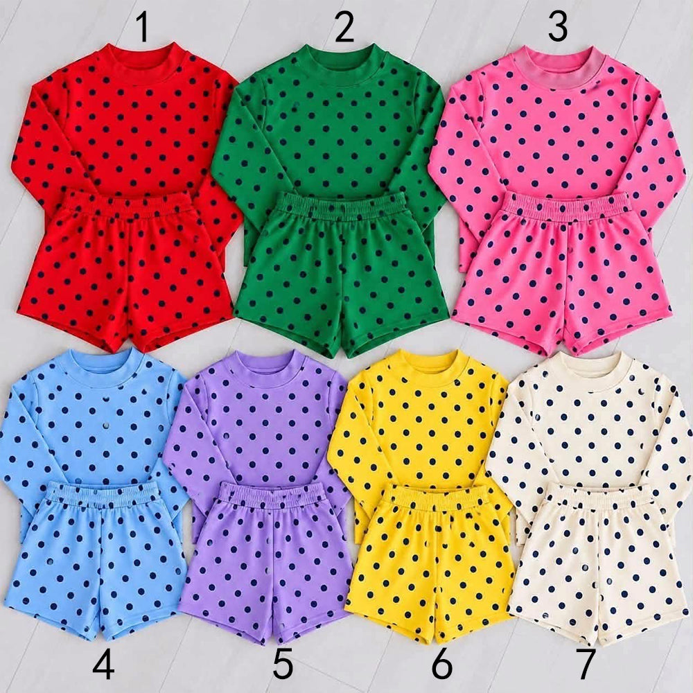 custom moq 5 mix size AYML0101 Baby Kids Polka Dot Long Sleeve Top and Shorts Set Girls Casual Two Piece Outfit
