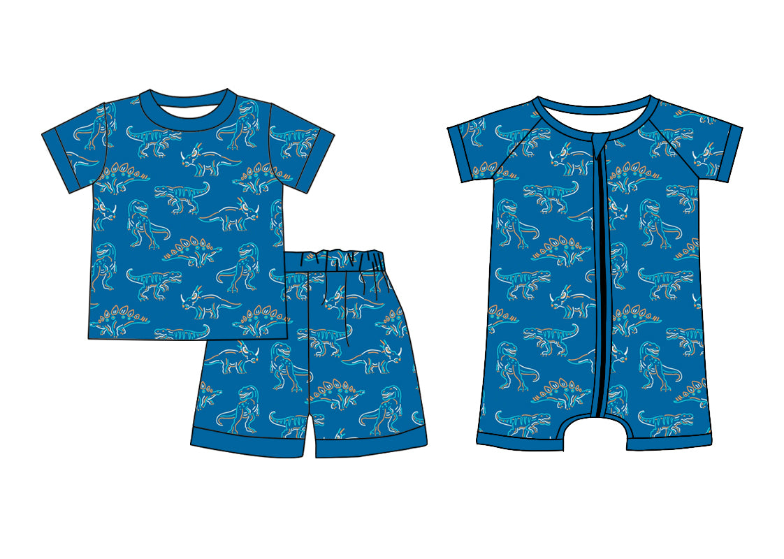 11.18 custom each style moq 5eta 4-6week Sibling Sister dinosaur baby girl short sleeve shorts sets and rompers match design