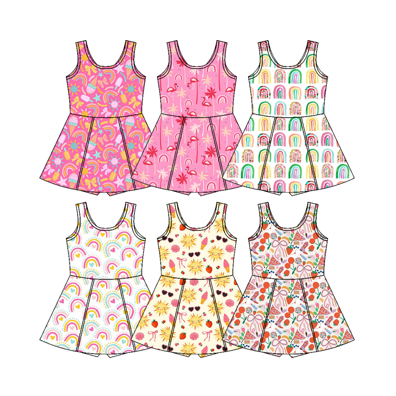 Custom moq 5 mix size Sibling Baby Girls Sleeveless Knee-Length Yoga Dress Printed Casual Fashionable Dress for Toddlers