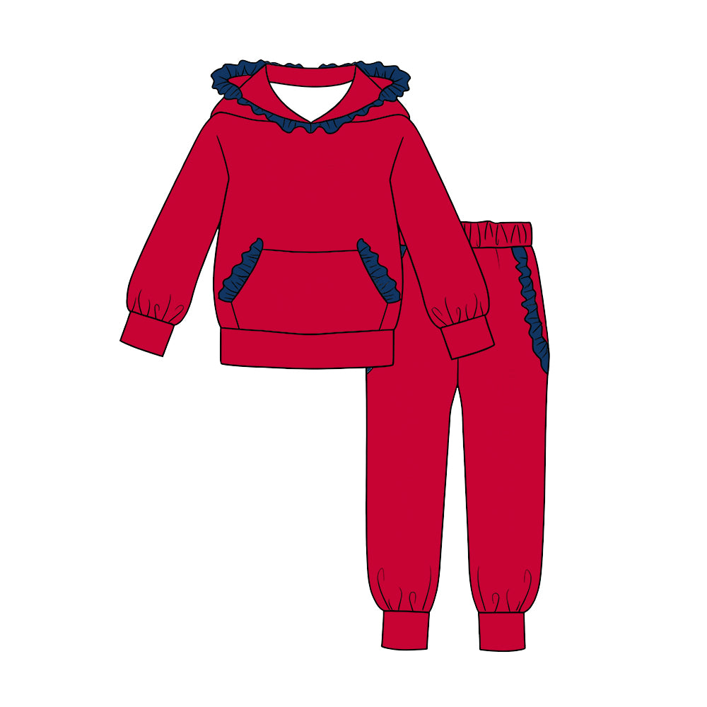 custom moq 5 mix size Solid-color cotton long-sleeve top and pants set (red/blue) blank offer custom logo