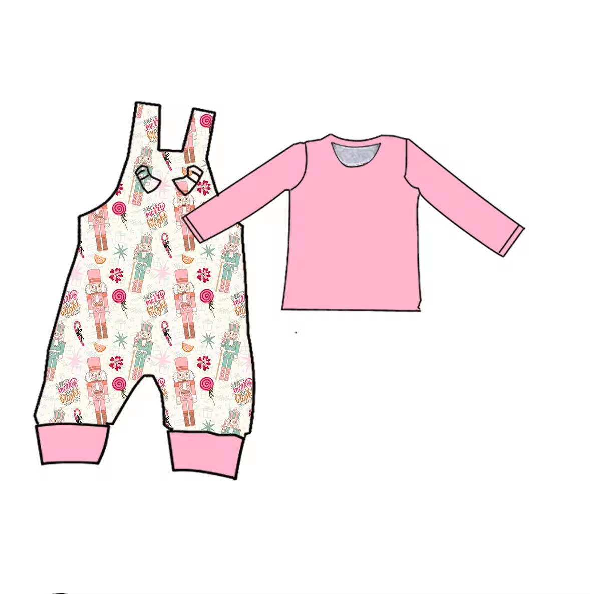 Custom moq 3 eta 6-8weeks Pink and White Christmas Puppet Knight Overalls Set