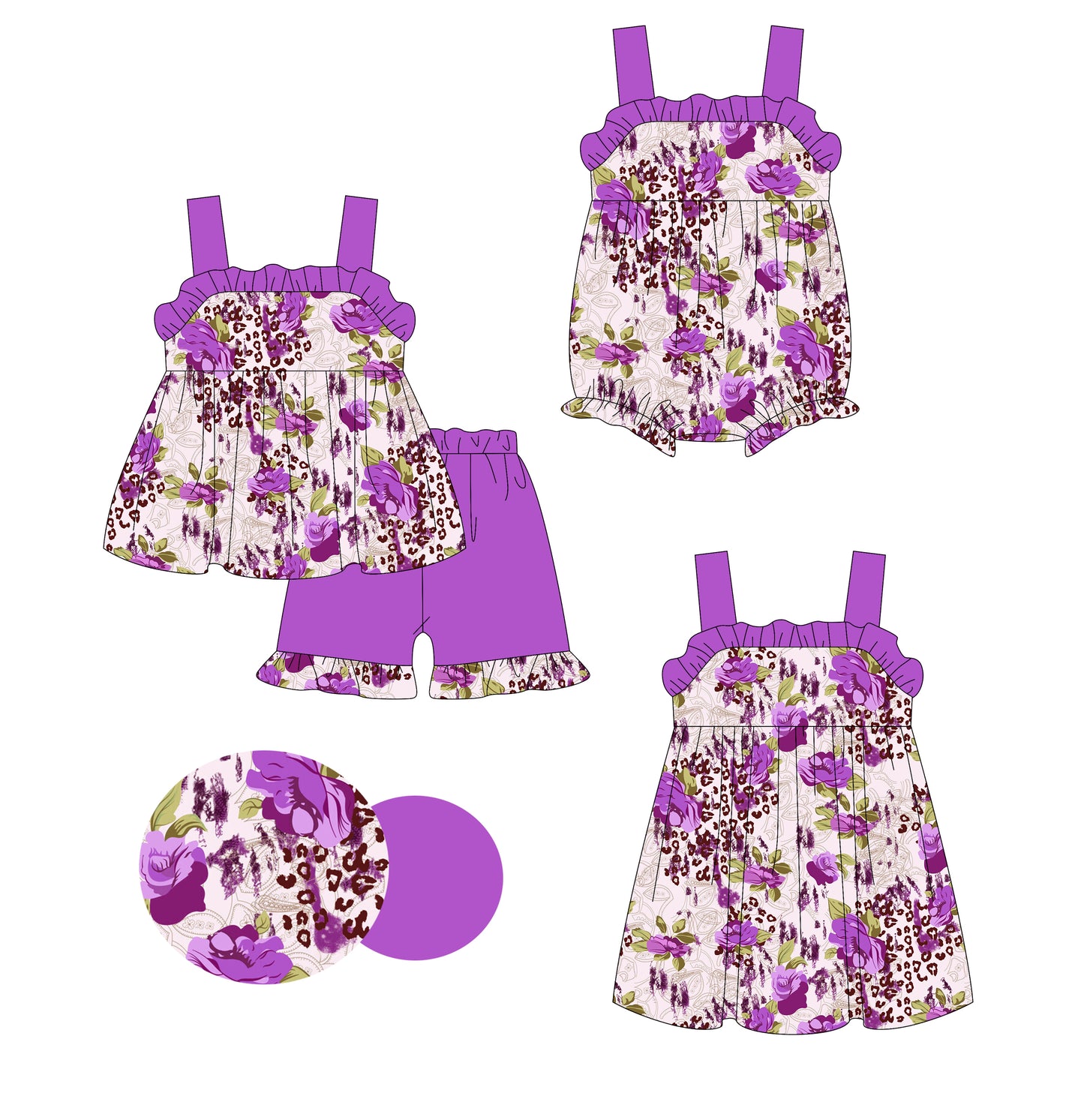 3.3 custom each style moq 5eta 4-6week Sibling Sister floral baby girl short sleeve shorts sets and dress and rompers match family design