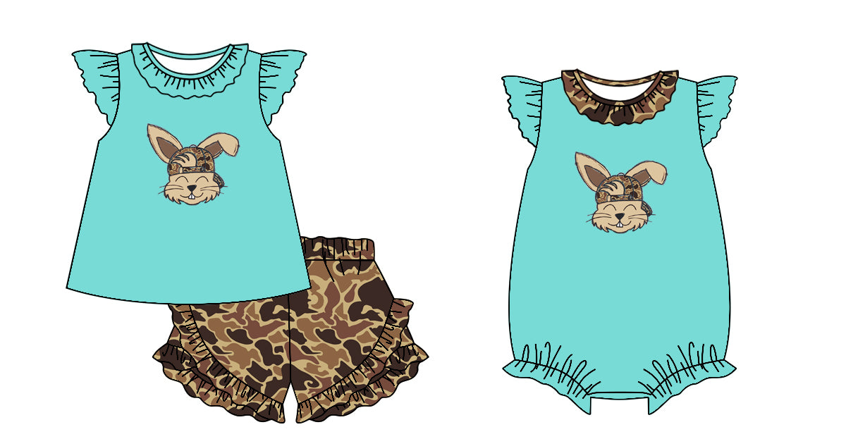 11.20 custom each style moq 5eta 4-6week Sibling Sister easter camouflage baby girl short sleeve shorts sets and rompers match design