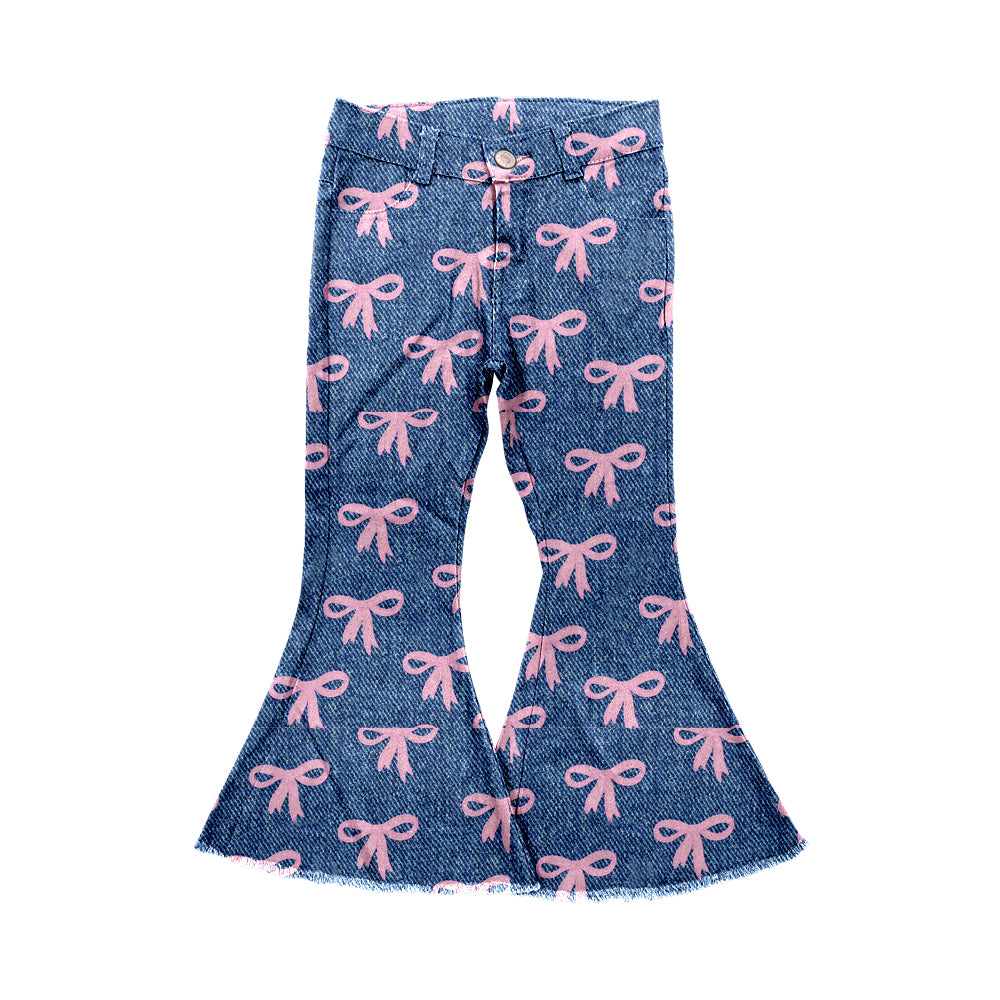 8.24 custom each style moq 5eta 4-6week baby girls clothes bow blue bell bottom pant jeans pant