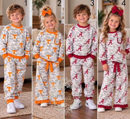 custom moq 5 mix size VICTORIA0102 Baby Kids Team Camo Print Long Sleeve Top Pant Set