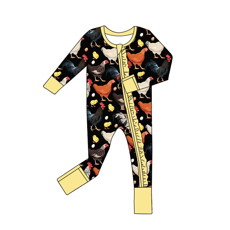 Custom moq 3 eta 6-8 weeks Chicken Family Black and Yellow Long Socks Crawling Suit