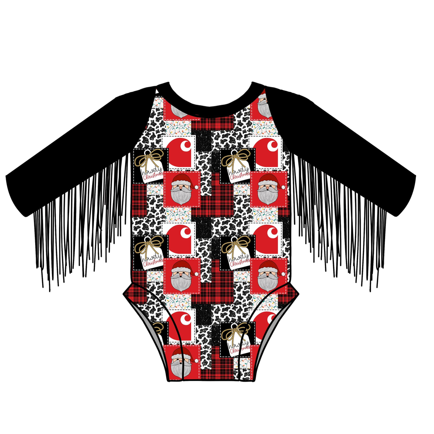 Custom moq 3 eta 6-8 weeks Santa Claus - Gift Box Plaid Black Tassel Long Sleeve Short Climbing Suit