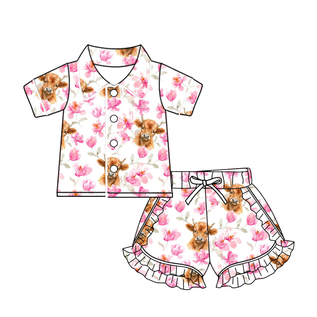 10.29 custom each style moq 5eta 4-6week baby kids clothes alpine bow pink short sleeve shorts pajamas sets