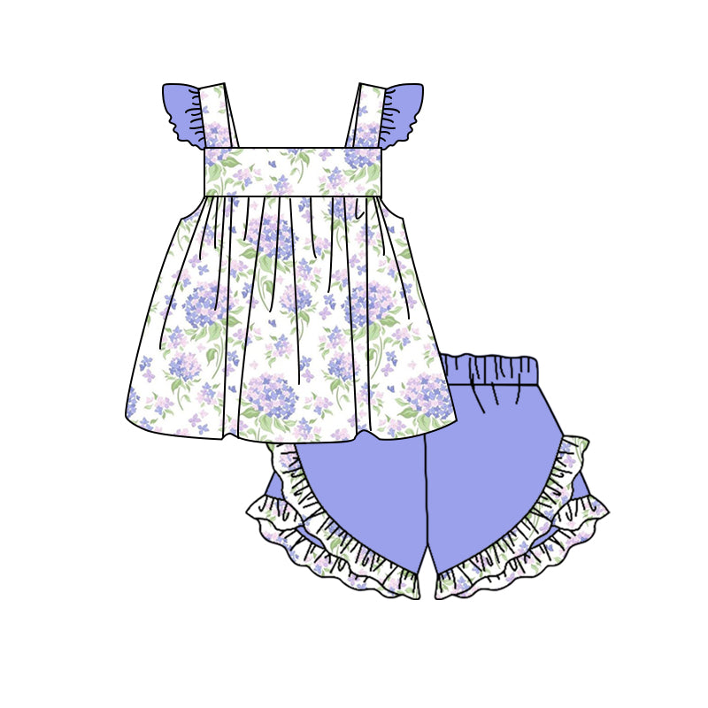 5.25 custom each style moq 5eta 4-5week baby girls clothes floral blue flying sleeve outfits