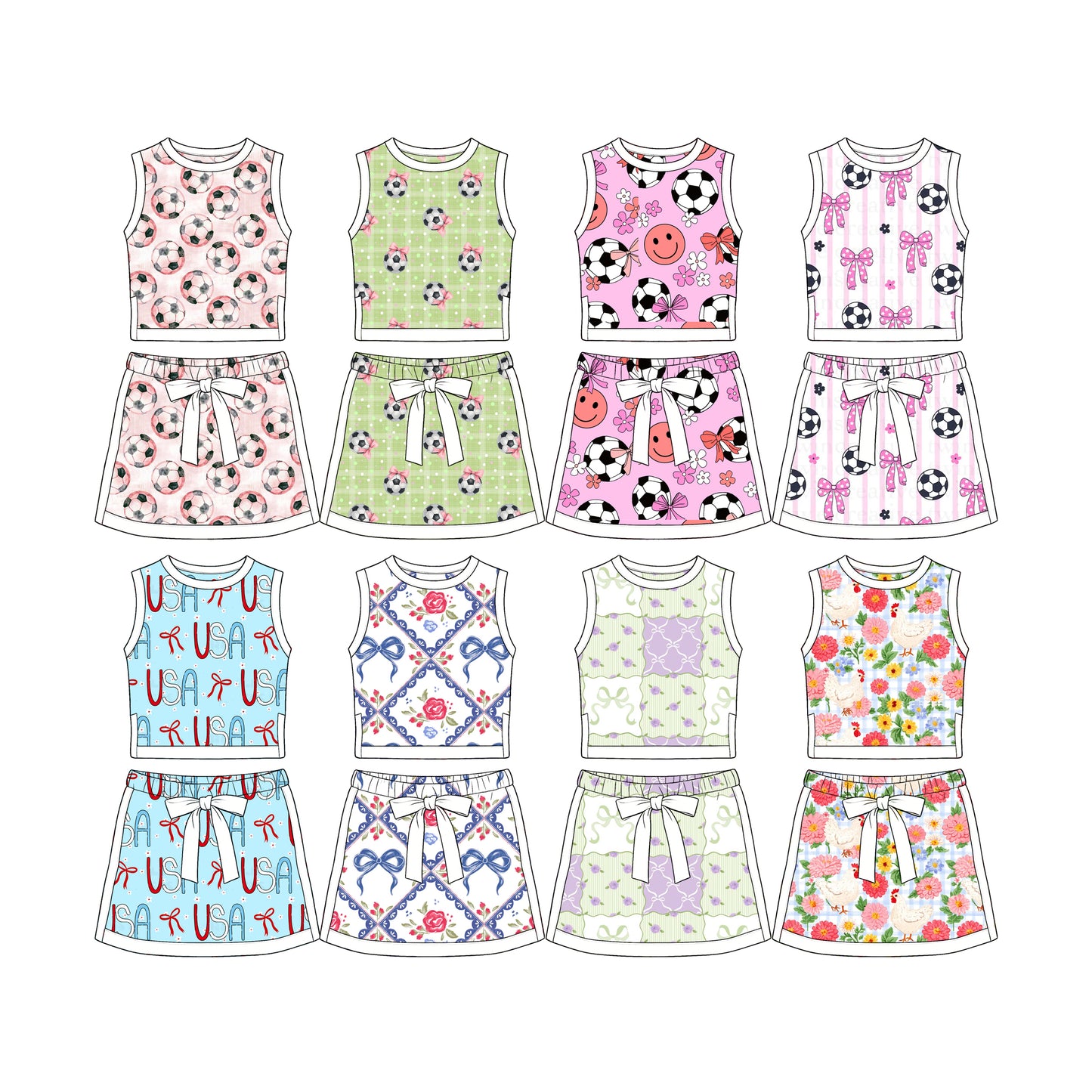 4.6 Custom moq 5 mix size Sibling Baby Girl's Bows Sleeveless Top Skirt Clothes Set