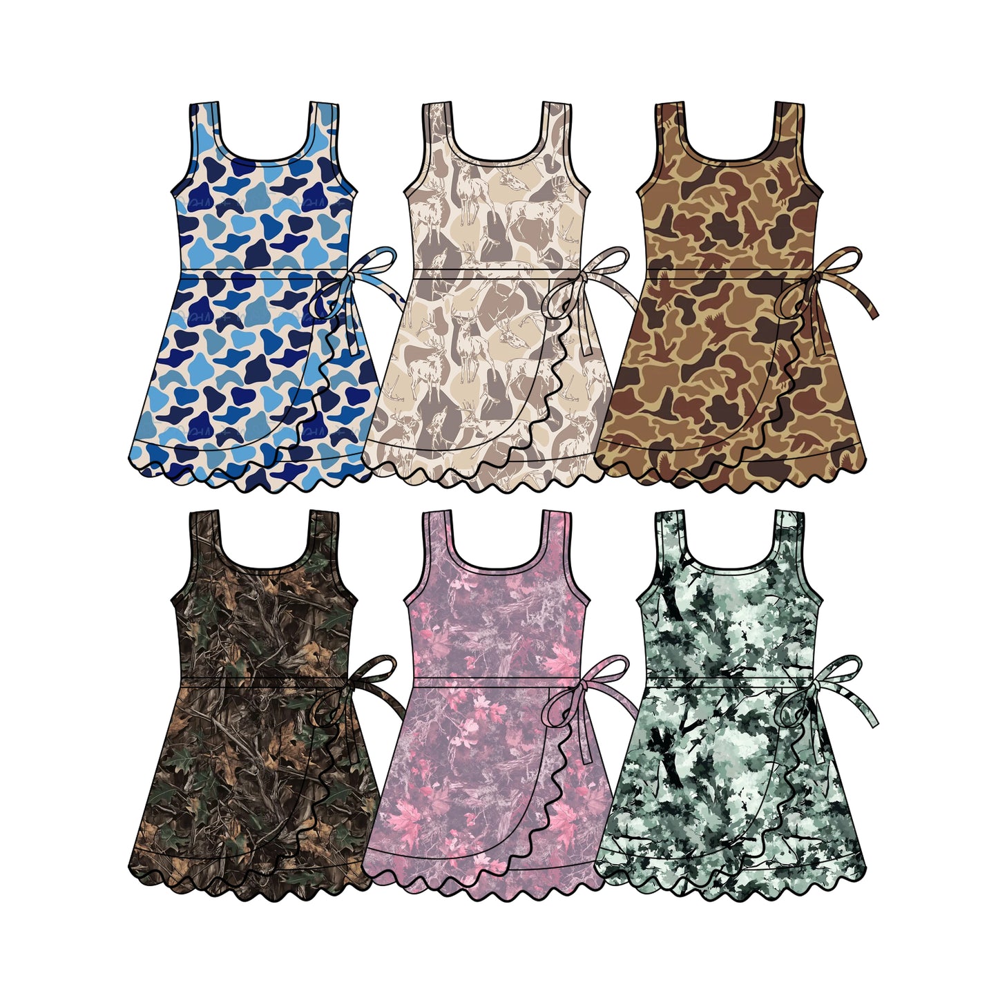 3.16 Custom moq 5 mix size Sibling Baby Girls Camo Sleeveless Knee Length Dresses Yoga Active Clothes
