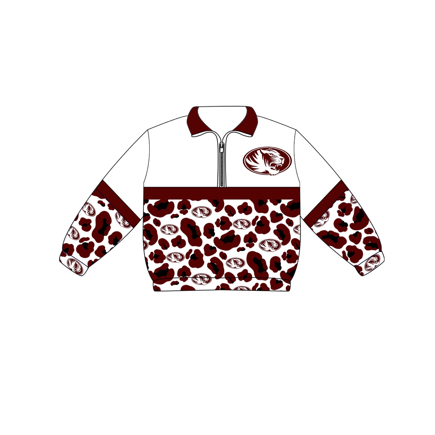 Custom moq 5 mix size milk silk summer teams Adult And Kids Red Leopard Print Long Sleeve Zip Pullovers Tops