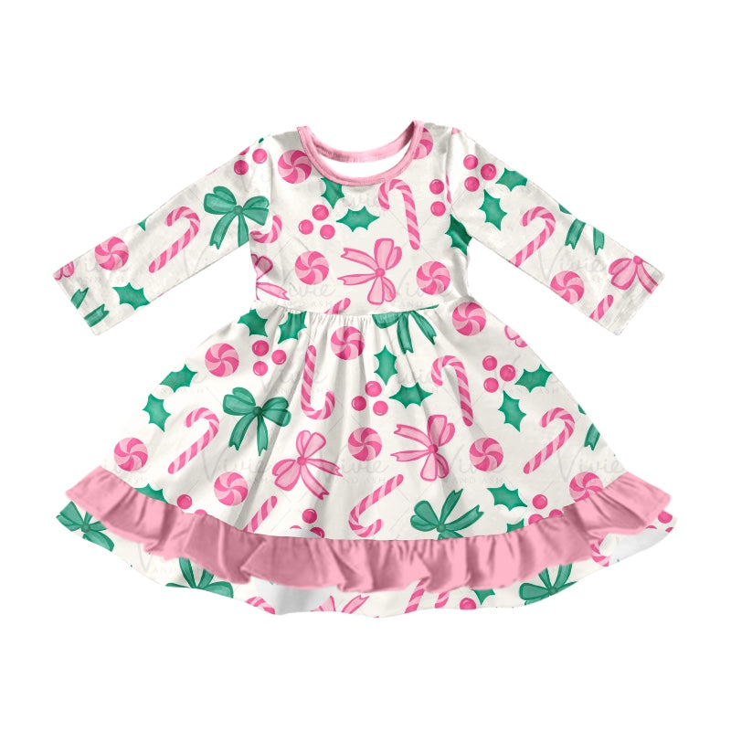 8.3 custom each style moq 5eta 4-6week baby girls clothes Christmas bow pink long sleeve dress