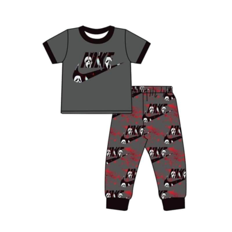 custom moq 5 eta 6-7weeks Gray and black character short-sleeved long pants pajama set