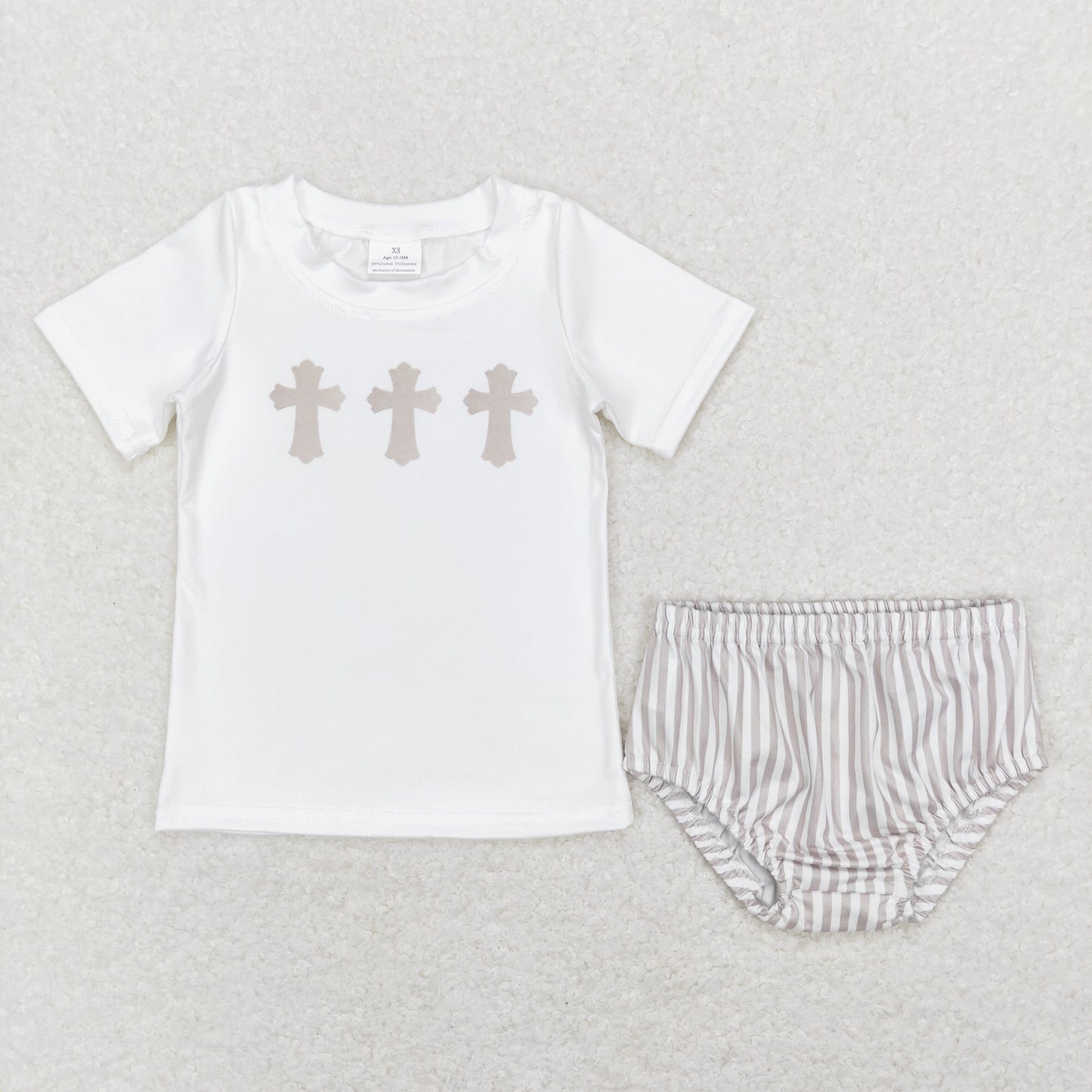 GBO0211 Cross white short sleeve brown striped briefs suit