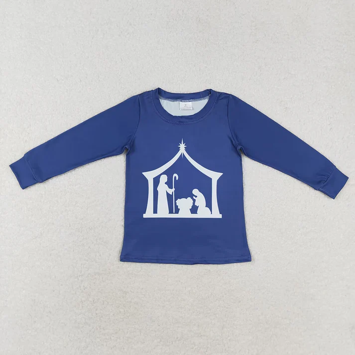 RTS NO MOQ Baby Girls Boys Sibling Nativity Long Sleeve Tee Shirts Tops milk silk fabric top both