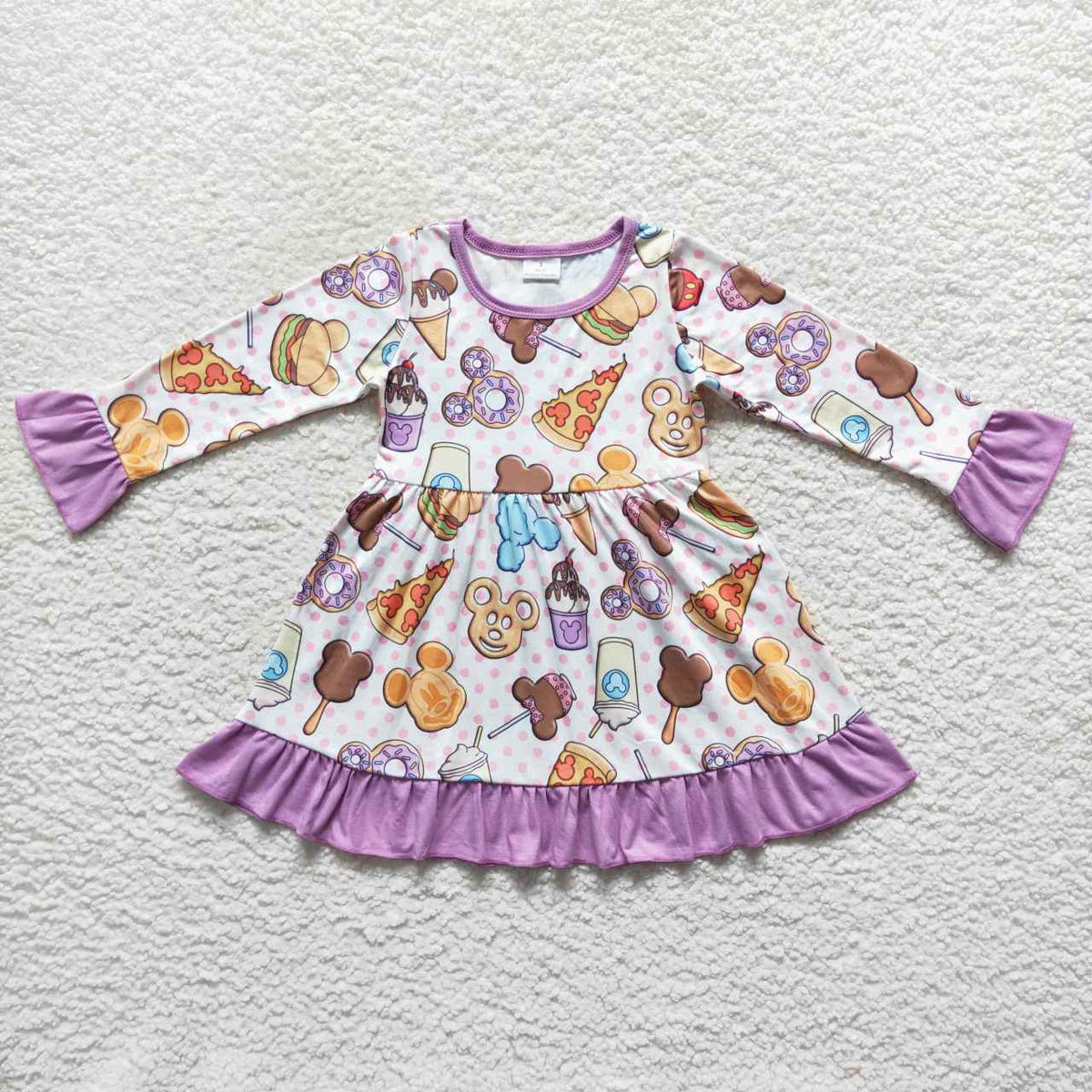 GLD0265 Cute Clothes Polka Dot Purple Lace Long Sleeve Dress