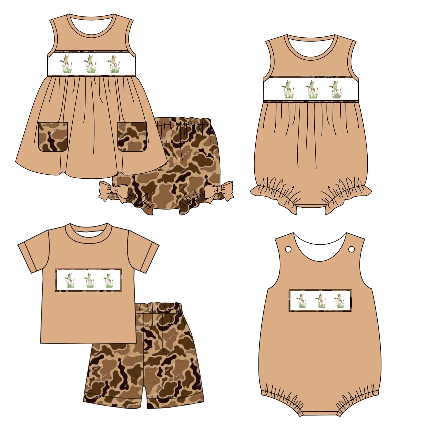 11.1 custom each style moq 5eta 4-6week Sibling Sister duck baby girl short sleeve shorts sets and briefs sets 2 and girls romper and boy romper match design