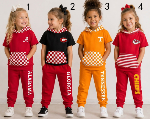 custom moq 5 mix size TORIJS01 Baby Kids Checkered Hood Short Sleeve Top And Team Jogger Pant Set