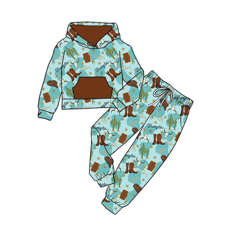 9.4 custom each style moq 5eta 4-6week baby girls clothes boots catcus hooded long sleeve pants sets