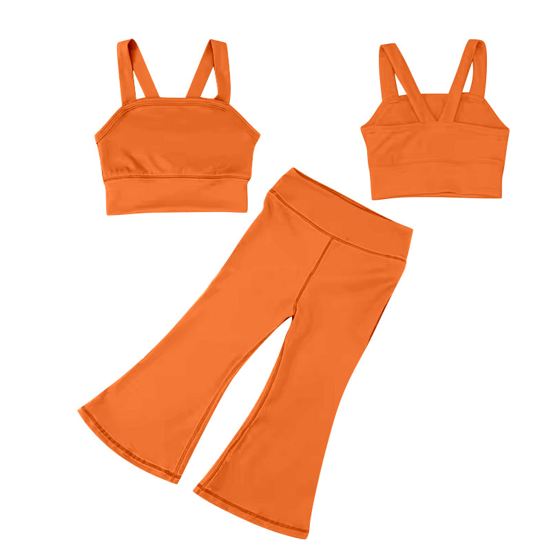 7.4 custom each style moq 5eta 4-6week baby girls clothes orange Yoga Suit vest Pants Set