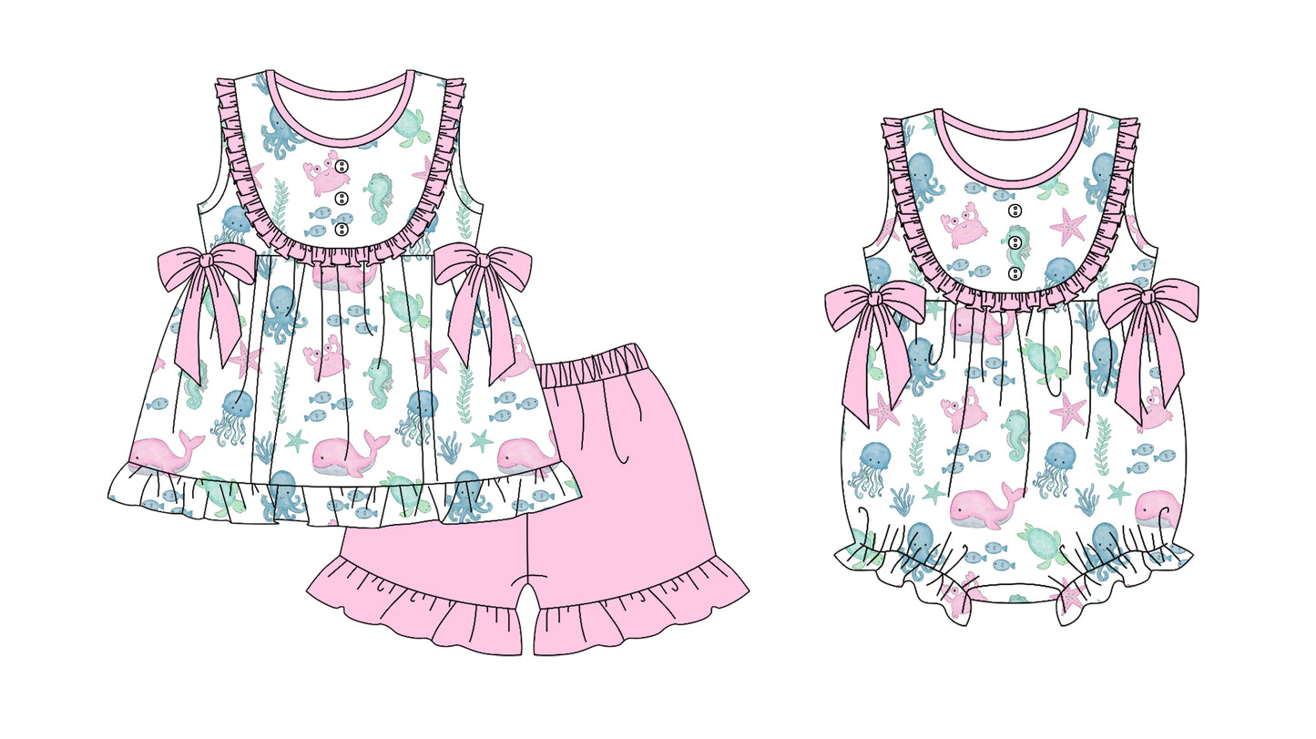 3.25 custom each style moq 5eta 4-6week Sibling Sister baby girl short sleeve shorts sets and romper match design