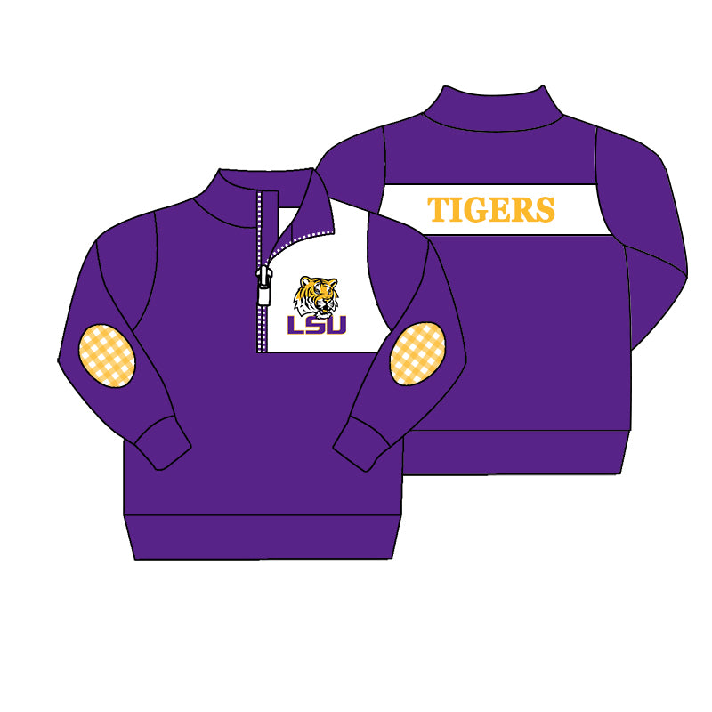 Custom moq 5 mix size milk silk summer teams Baby Boys Purple Team Long Sleeve Pullover Tops Casual Outfit