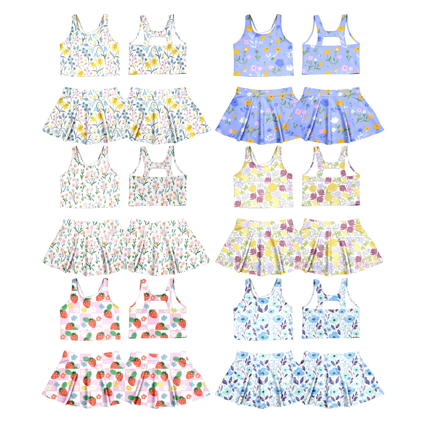 3.9 Custom moq 5 mix size Sibling Kids' Floral Print Sleeveless Top And Skirts Set Summer Outfit
