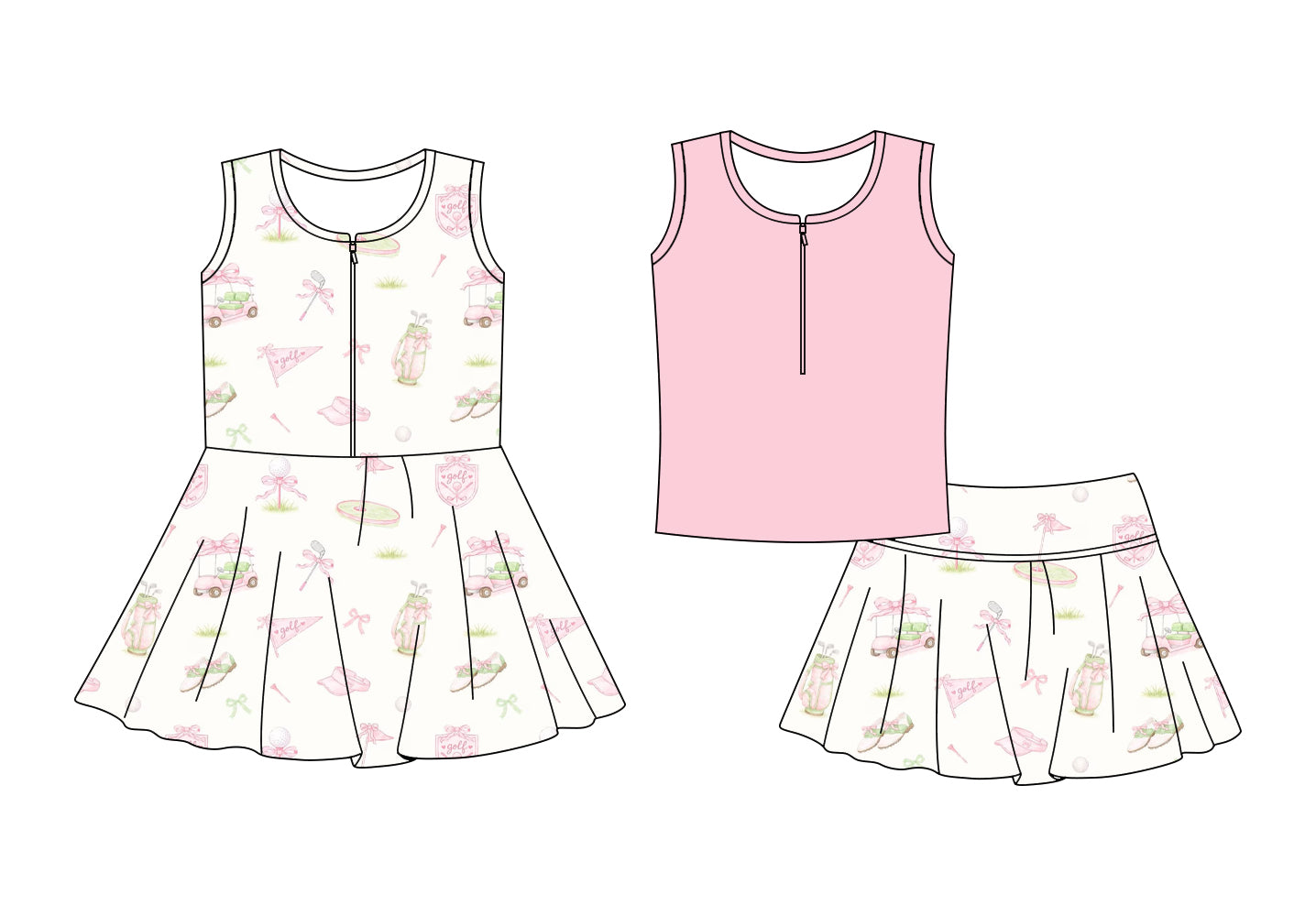 Custom moq 5 mix size Sibling Pink Baby Girls' Sleeveless Zipper Yoga Set Skirt Top Set Cute Zipper Yoga Dress for Little Girls