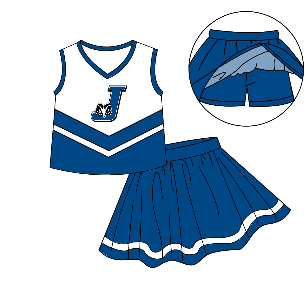 Custom moq 5 mix size milk silk eta 6-8weeks summer teams blue baby girls clothes team sleeveless skirts shorts sets-25.7.7