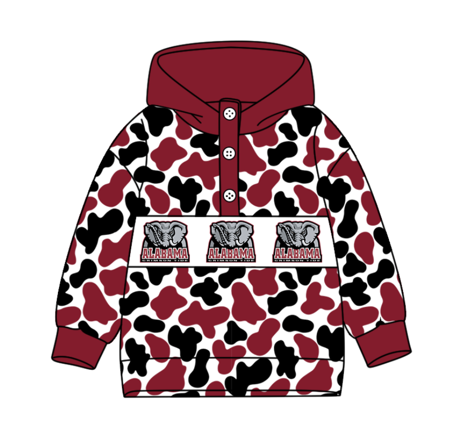 1-Custom moq 8 mix size milk silk summer team baby boy clothes camouflage dark red hooded long sleeve top-25.10.9