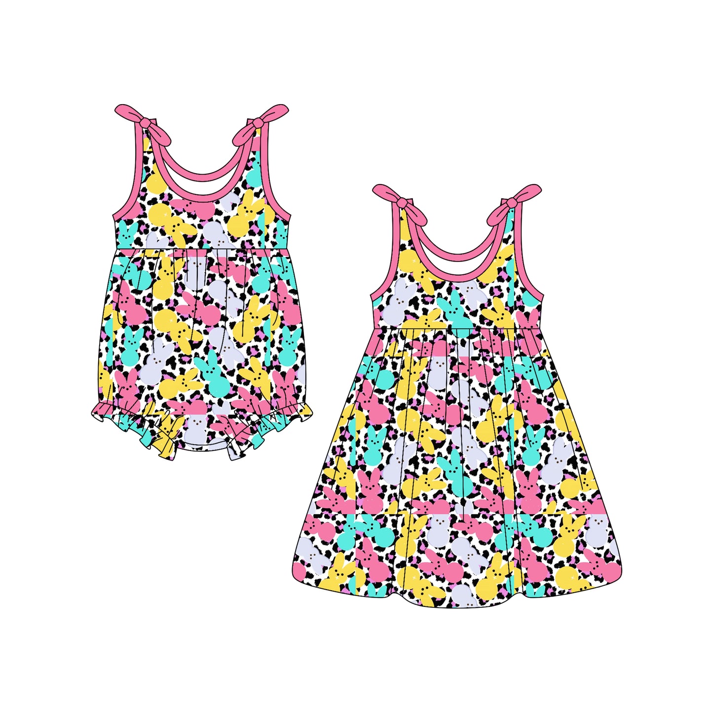 25.12.23 custom each style moq 5 eta 6-8week Sibling Sister bunny baby short sleeve romper and dress match design