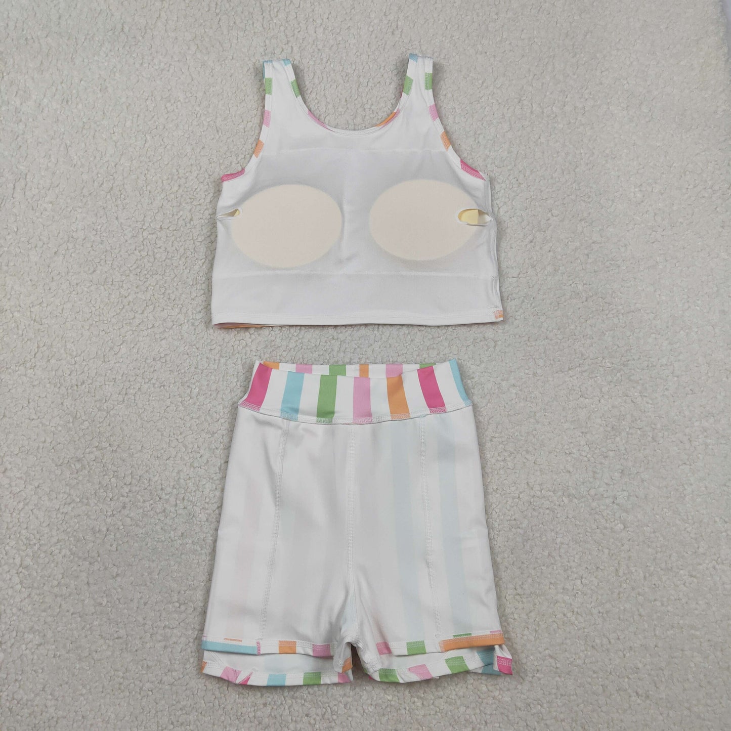 RTS NO MOQ(In Stock) GSD2348 Colorful striped white yoga vest pants skirt set