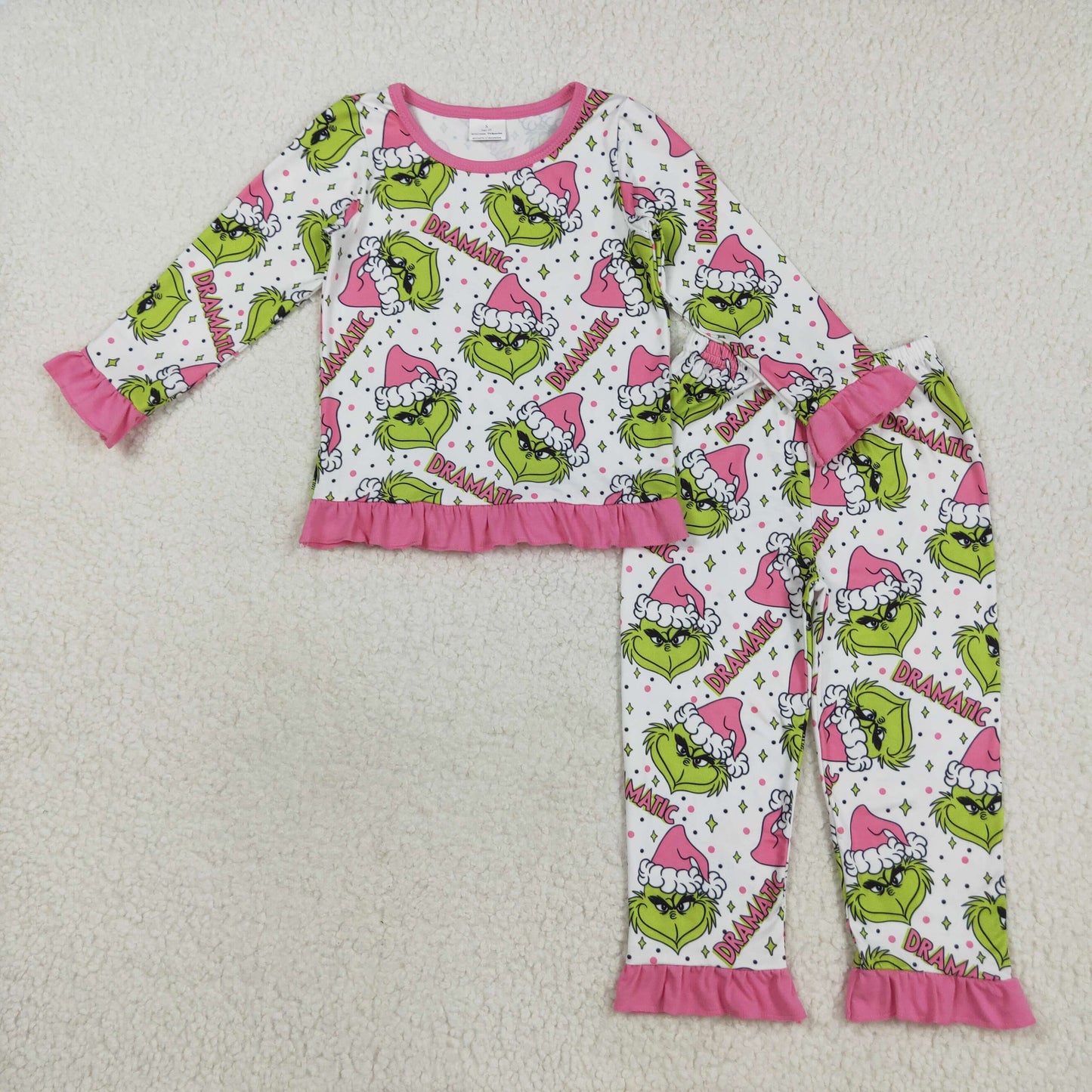 RTS NO MOQ(In Stock) GLP2645 Dramatic Pink Lace Long-Sleeved Pants Pajama Set