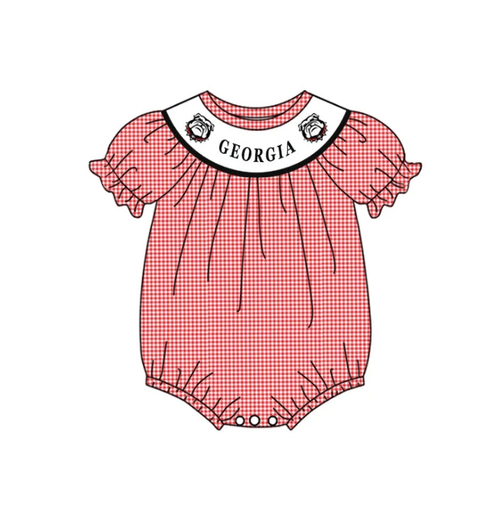 Deadline September 20 custom no moq eta 6-8weeks Red plaid puff sleeve short romper