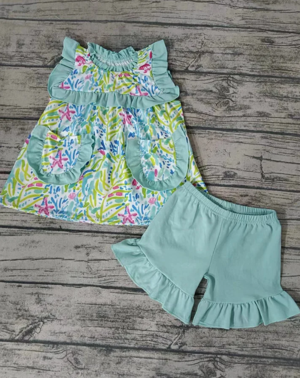Deadline August 14 custom no moq eta 6-7weeks Flower Girls Short Sleeve Shorts Set