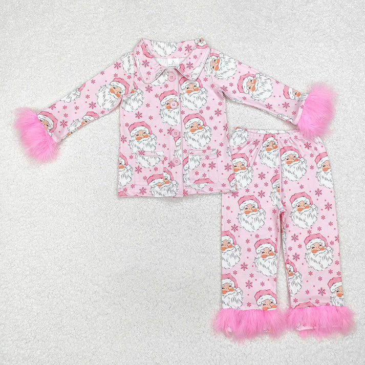 RTS NO MOQ Baby Girls Christmas Buttons Shirt Pants Pajamas Clothes Sets