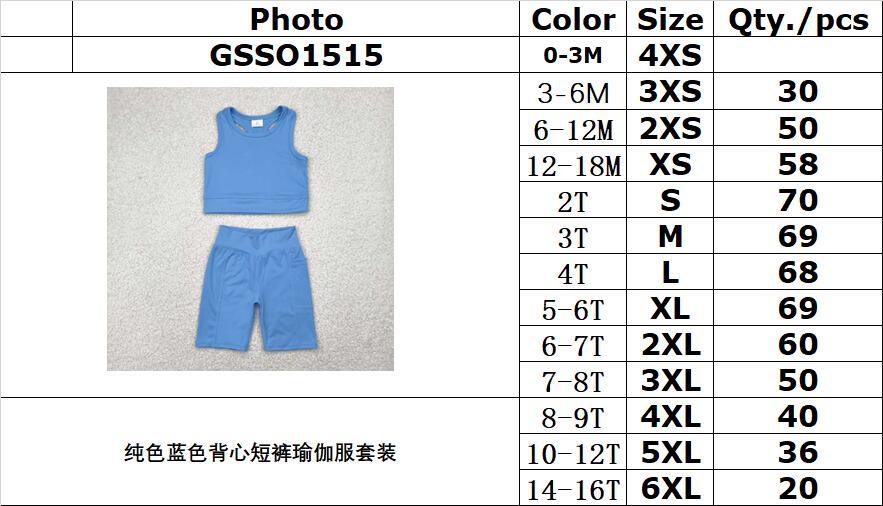 RTS NO MOQ GSSO1515 Pure blue vest shorts yoga suit