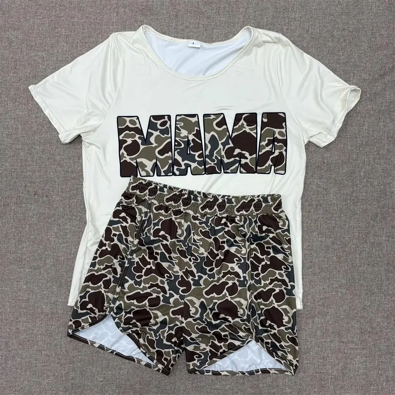 RTS NO MOQ Sibling baby Girls Adult clothes MAMA Short Sleeve Shorts Set