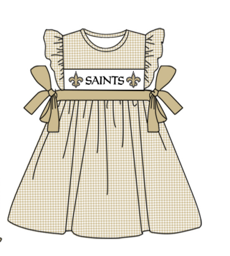 Deadline September 24 custom no moq eta 6-8weeks Brown and Yellow Bow Small Plaid Fly Sleeve Dress