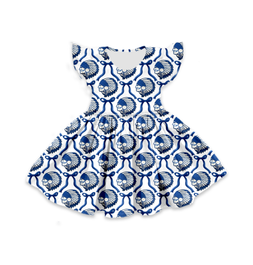 custom moq 3 eta 6-7weeks baby girls clothes bow blue flying Sleeves Dress